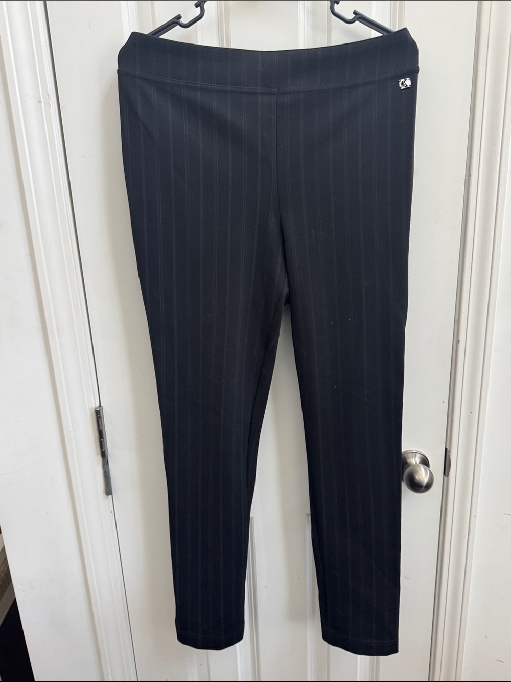Calvin Klein Black Pinstripe Ankle Ponte Pants